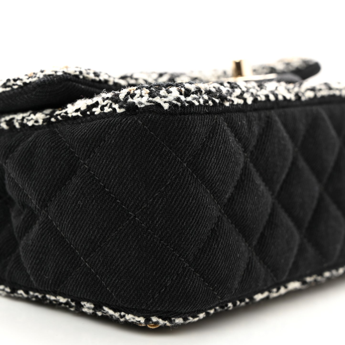 Denim Braided Mini Rectangular Flap Bag Black Gold