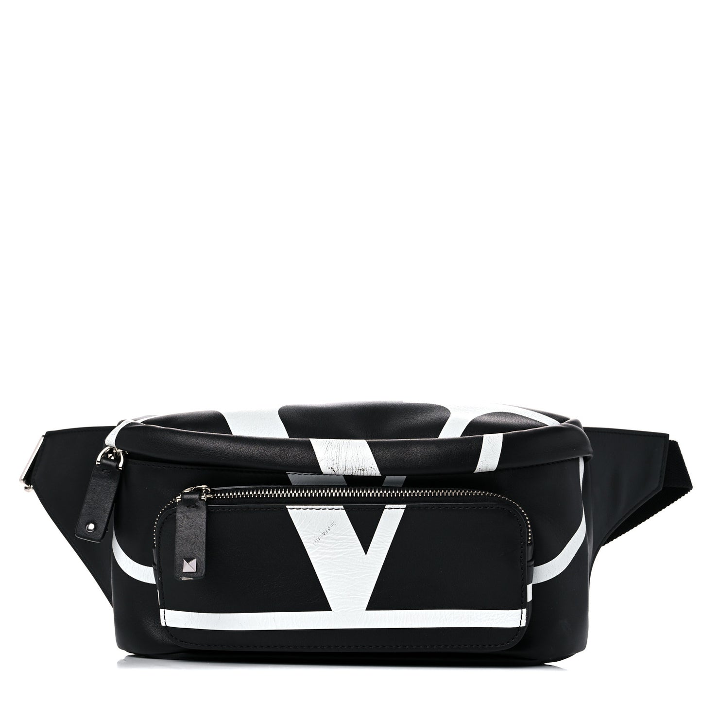 Calfskin Go Logo Belt Bag Black White