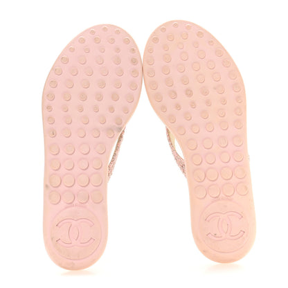 Chanel Tweed Camellia Thong Sandals 38 Salmon Apricot Gold 6 of 9