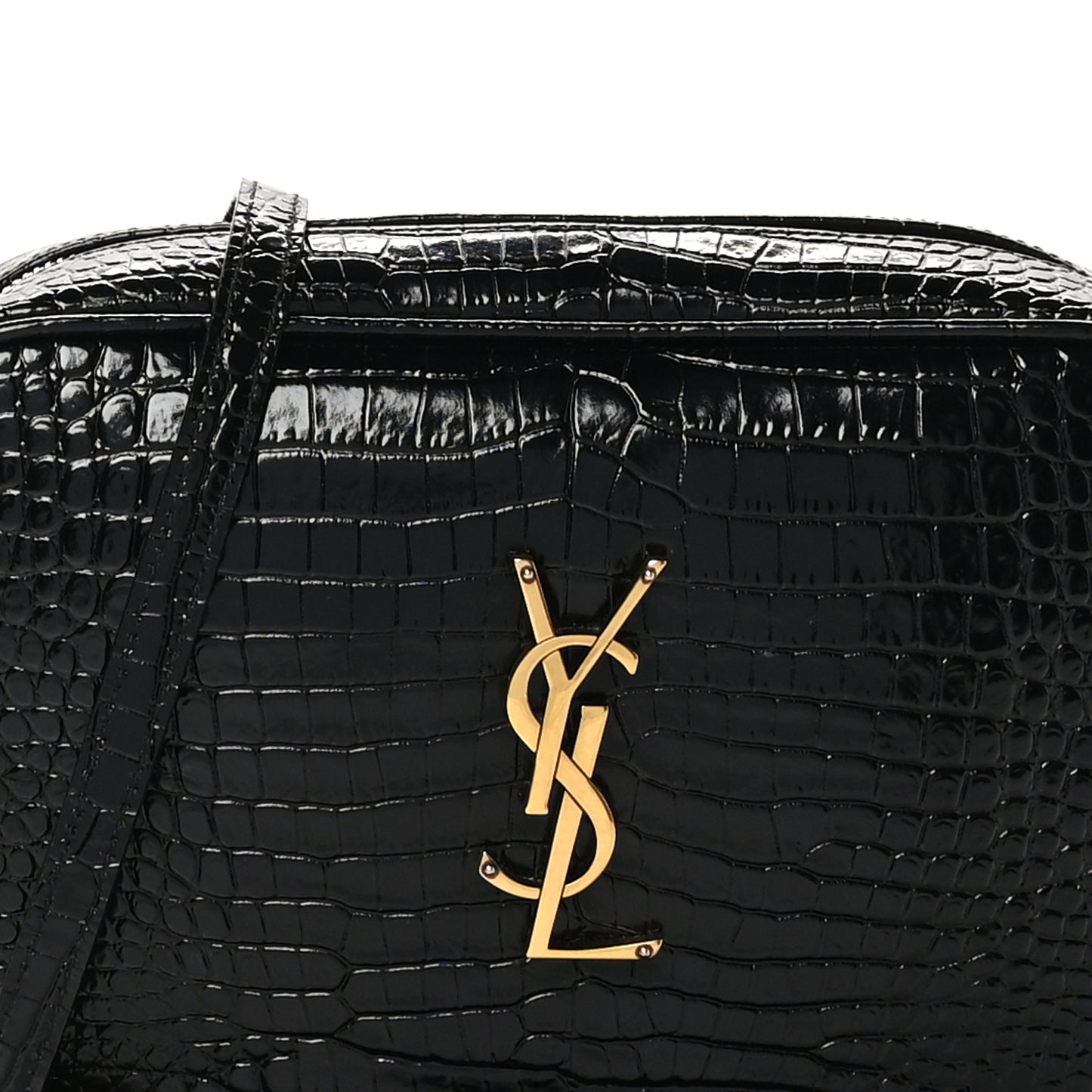 Patent Calfskin Crocodile Embossed Monogram Lou Camera Bag Black