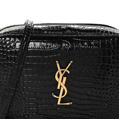 Saint Laurent Patent Calfskin Crocodile Embossed Monogram Lou Camera Bag Black 8 of 10