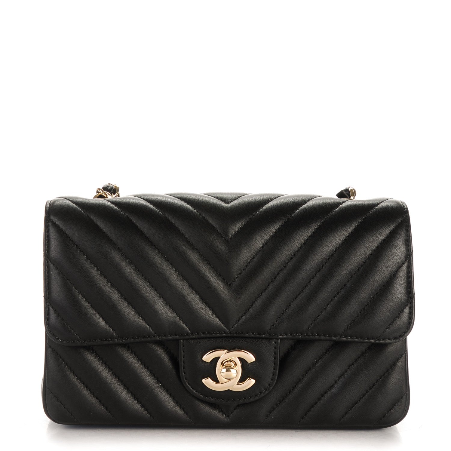 Chanel Lambskin Chevron Quilted Mini Rectangular Flap Black 1 of 8