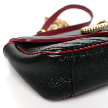 Gucci Vintage Effect Calfskin Matelasse Diagonal Small Torchon GG Marmont Shoulder Bag Black Romantic Cherry 9 of 11