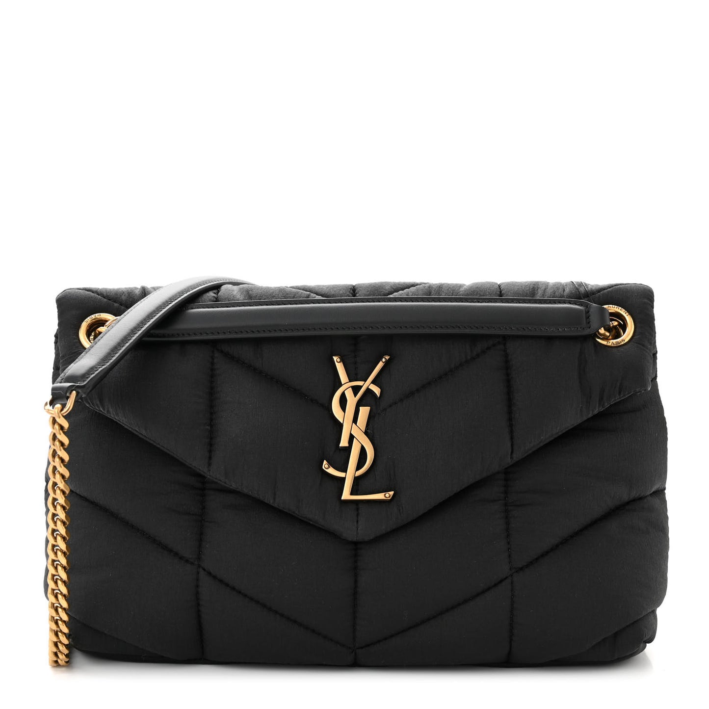 Nylon Quilted Small Loulou Puffer Monogram Chain Satchel Black