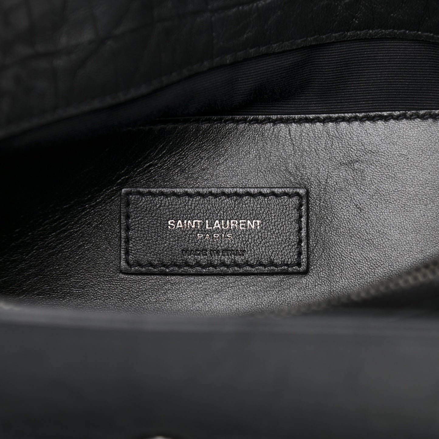 Calfskin Crocodile Embossed Medium West Hollywood Monogram Fold-Over Black