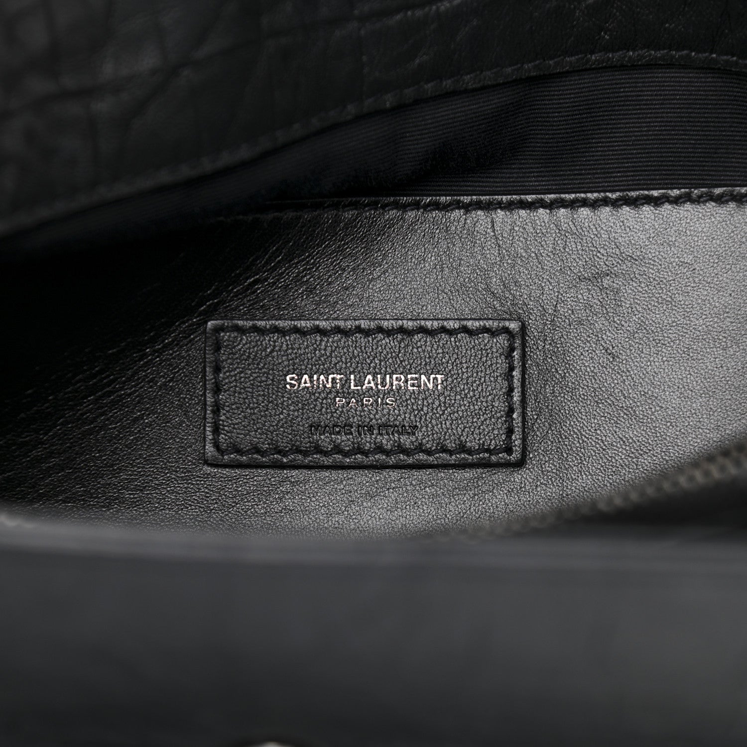 Saint Laurent Calfskin Crocodile Embossed Medium West Hollywood Monogram Fold-Over Black 6 of 11