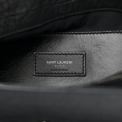 Saint Laurent Calfskin Crocodile Embossed Medium West Hollywood Monogram Fold-Over Black 6 of 11