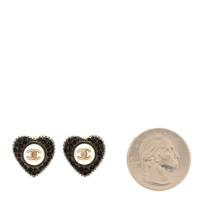 Chanel Pearl Crystal CC Heart Earrings Gold Black 2 of 5