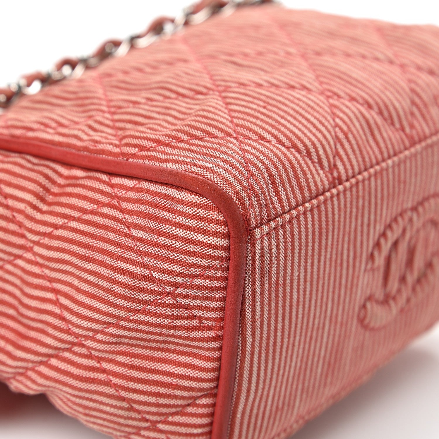 Chanel Toile Striped Quilted Mini Shoulder Bag Red 10 of 16