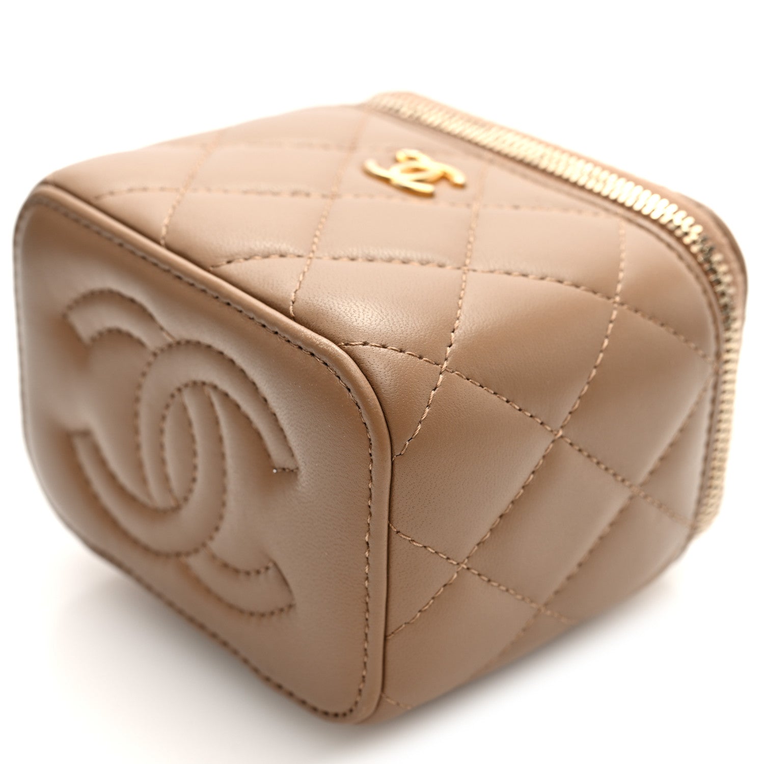 Chanel Lambskin Quilted Pearl Crush Mini Vanity Case With Chain Beige 10 of 11