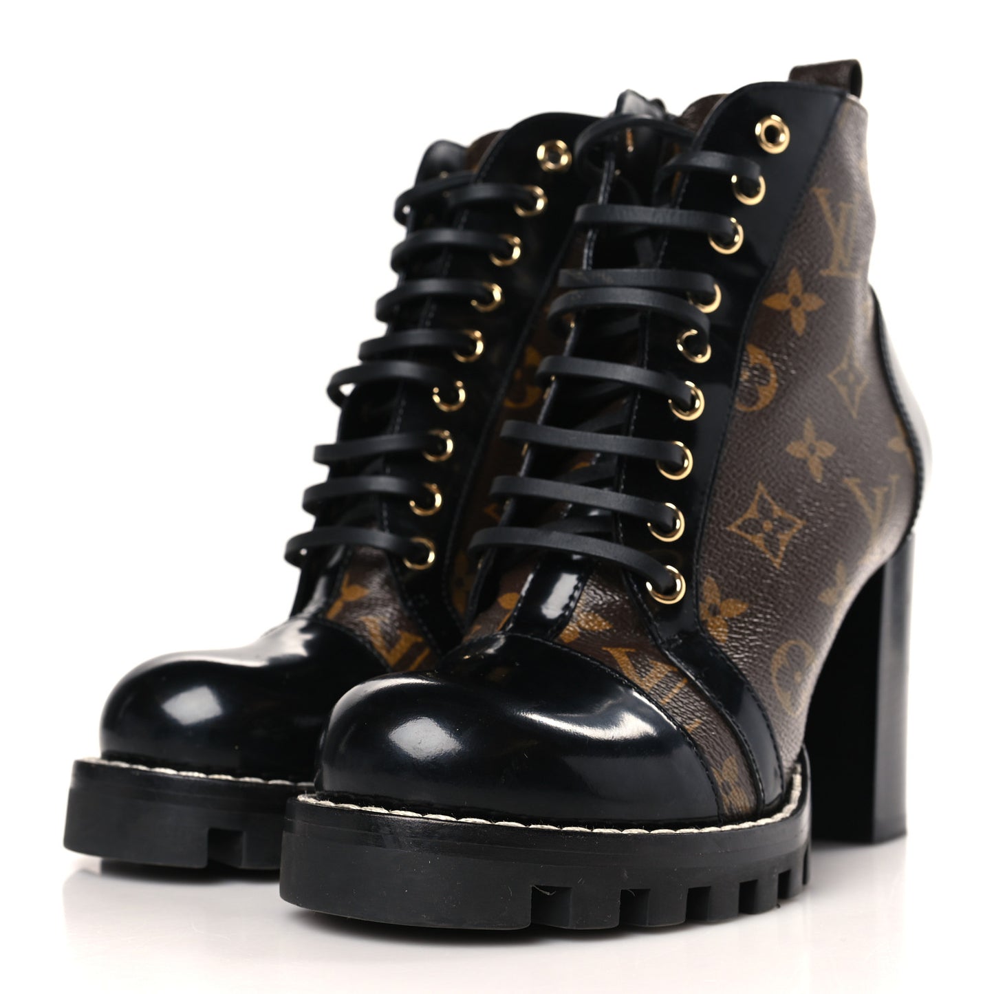 Patent Calfskin Monogram Star Trail Ankle Boots 37.5 Black