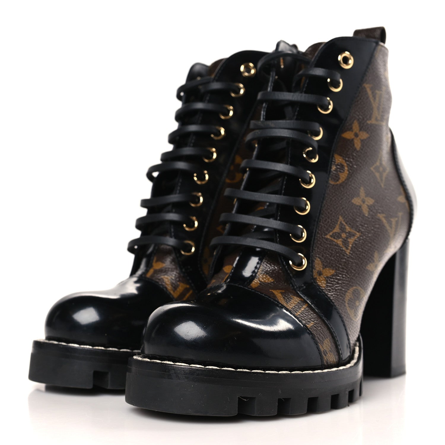 Louis Vuitton Patent Calfskin Monogram Star Trail Ankle Boots 37.5 Black 3 of 8