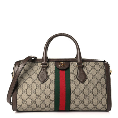 Gucci GG Supreme Monogram Textured Dollar Calfskin Web Medium Ophidia Boston Beige Ebony New Acero 1 of 9