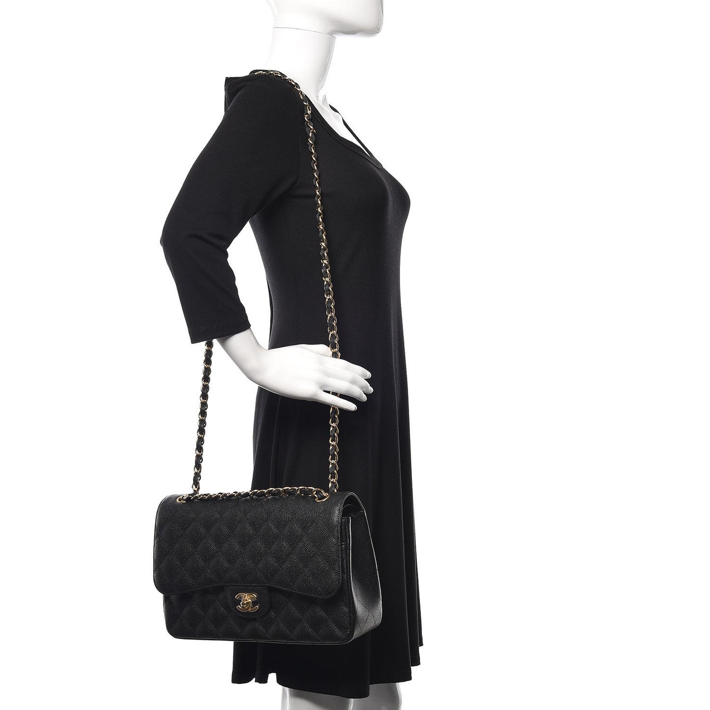 Caviar Quilted Jumbo Double Flap Black