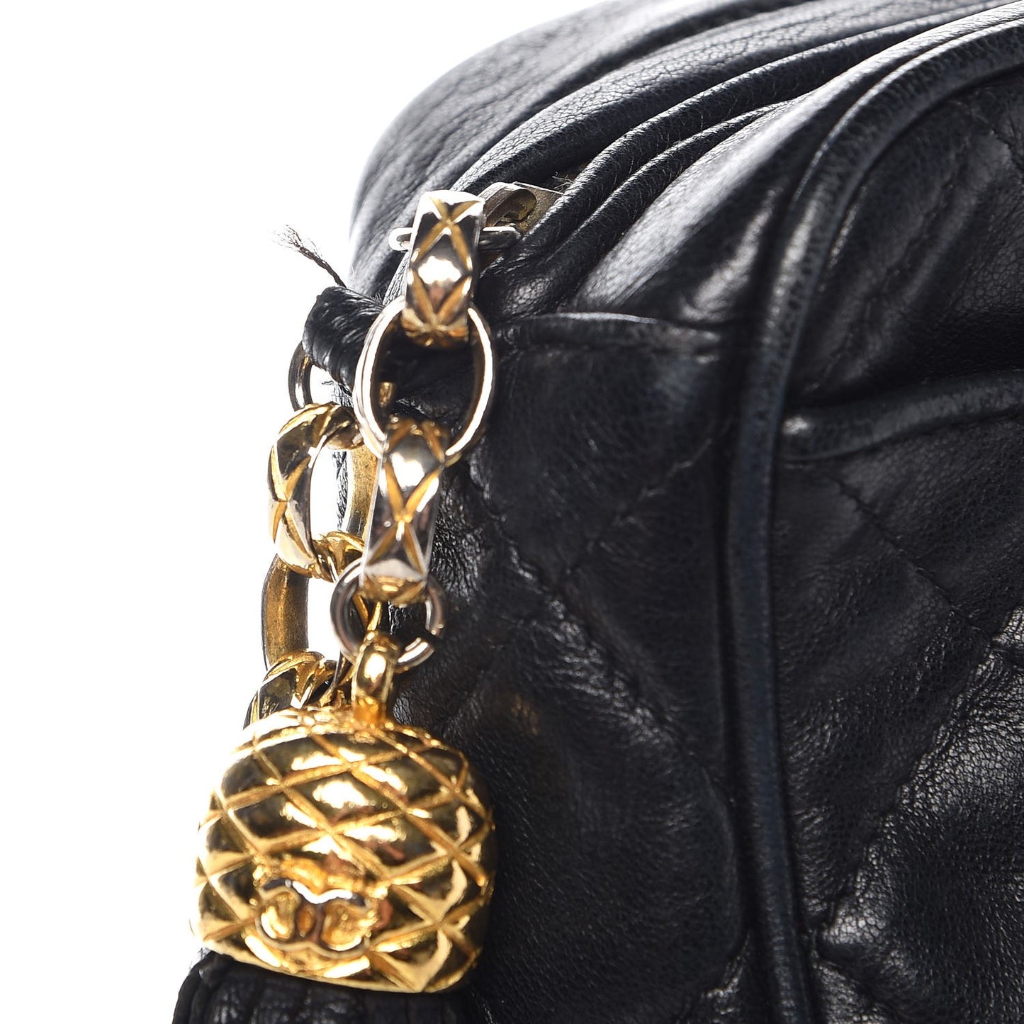 Lambskin Quilted CC Tassel Camera Case Black