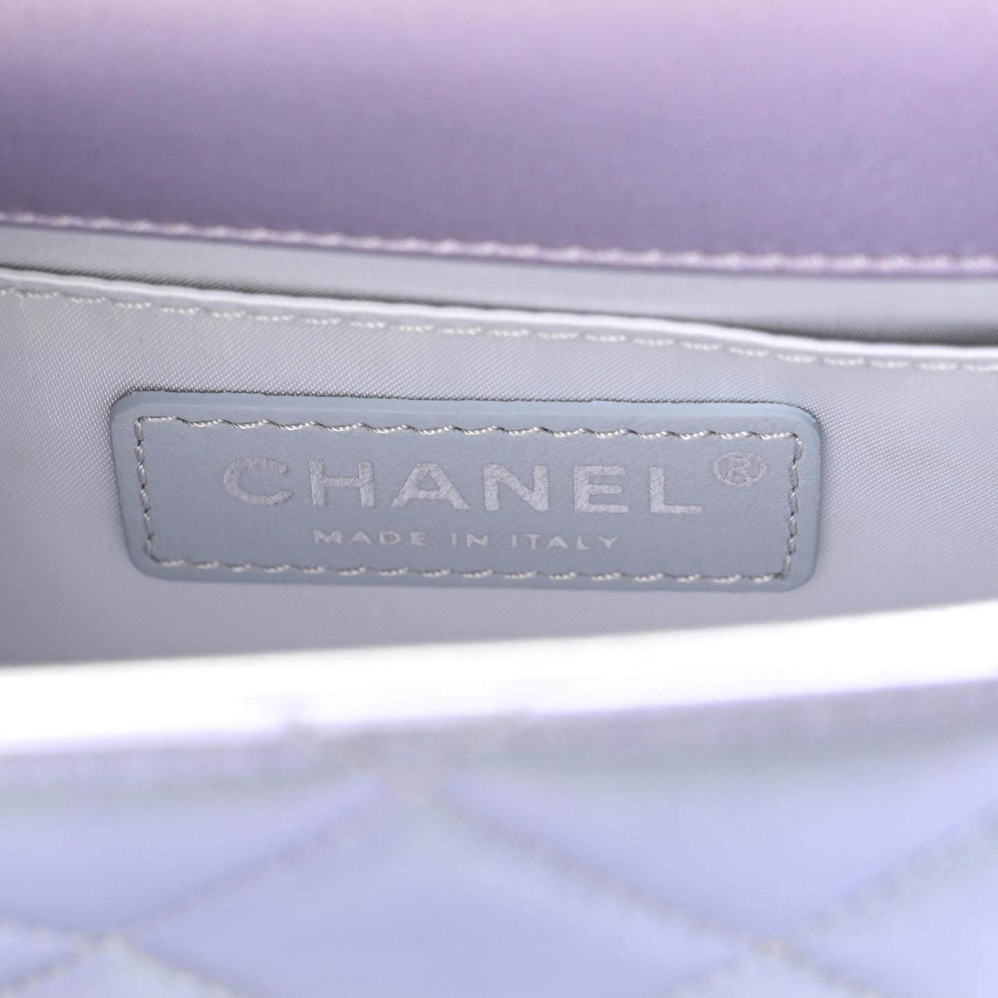 Gradient Metallic Calfskin Quilted Clutch Silver Blue Yellow Purple