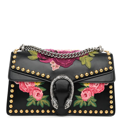 Gucci Calfskin Floral Embroidered Studded Small Dionysus Shoulder Bag Black 1 of 9