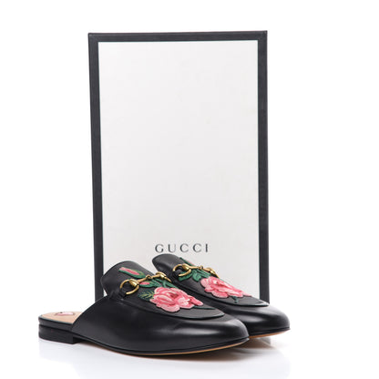Gucci Calfskin Flower Embroidered Princetown Slippers 38.5 Black 9 of 9