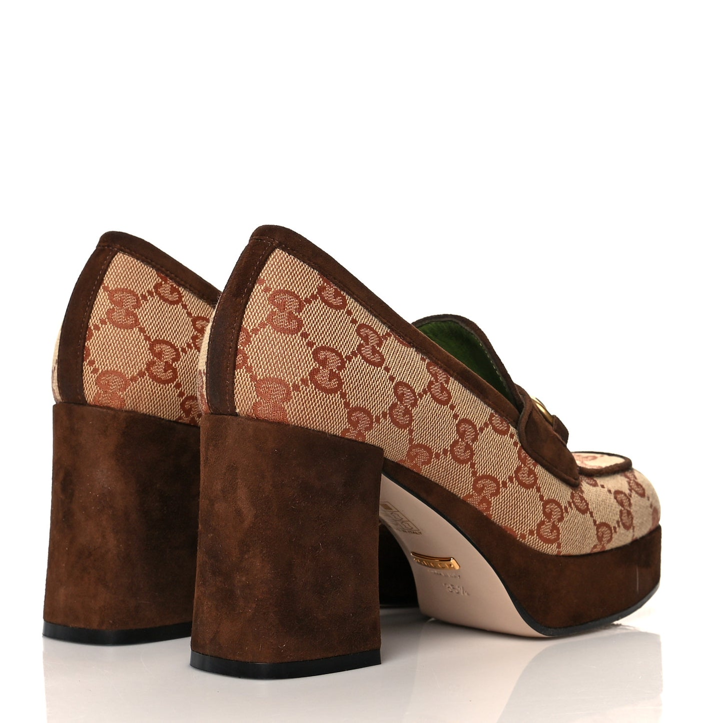 GG Monogram Suede Houdan Mid Heel Platform Loafers 35.5 Beige Ruggine Maroon