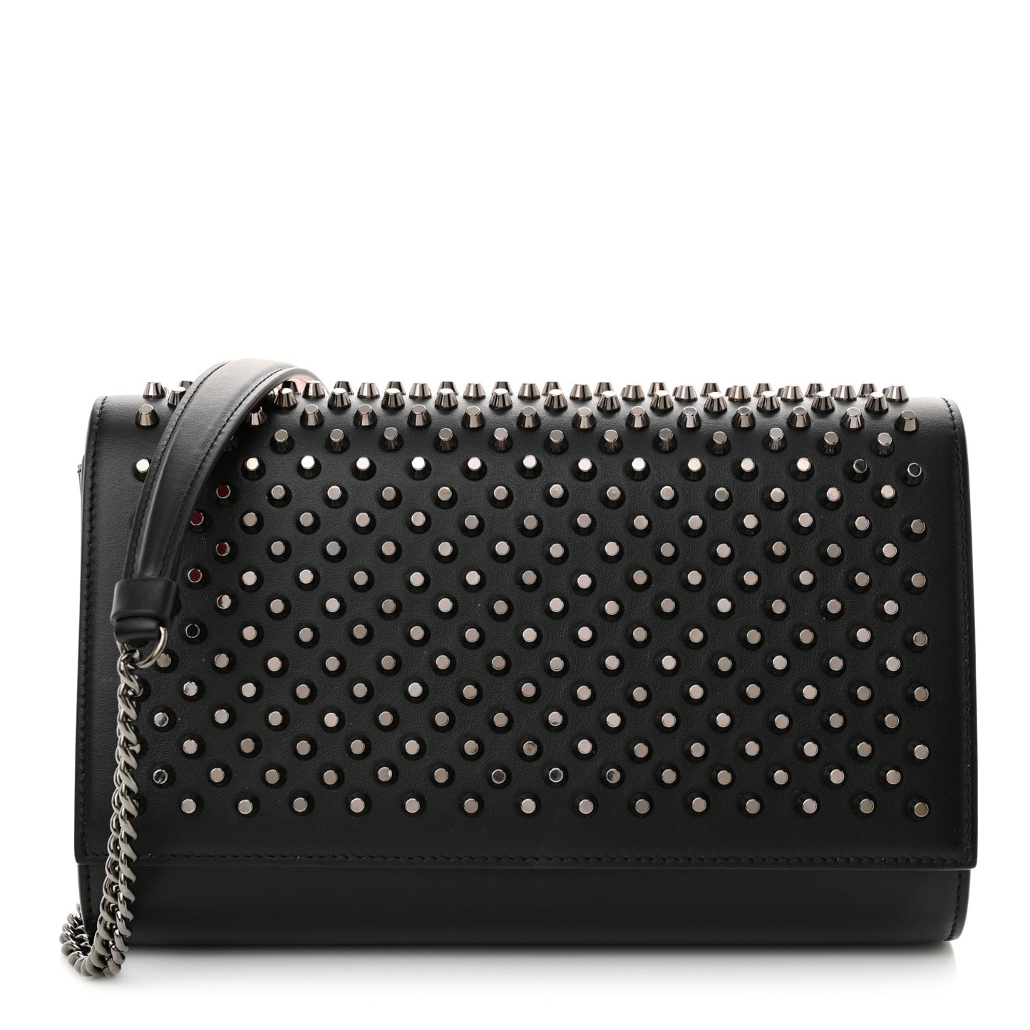 Calfskin Spikes Paloma Clutch Black Gunmetal