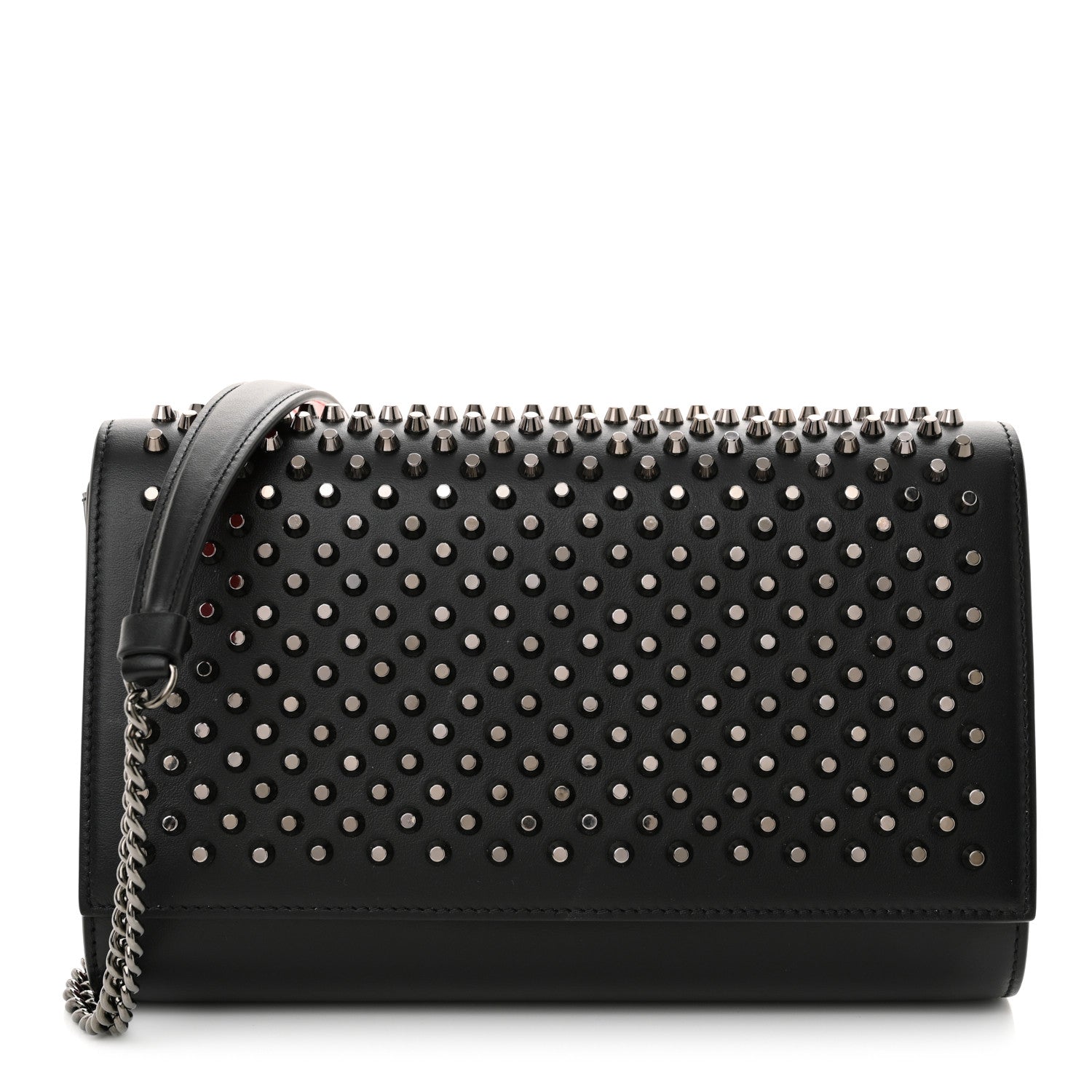 Christian Louboutin Calfskin Spikes Paloma Clutch Black Gunmetal 1 of 10
