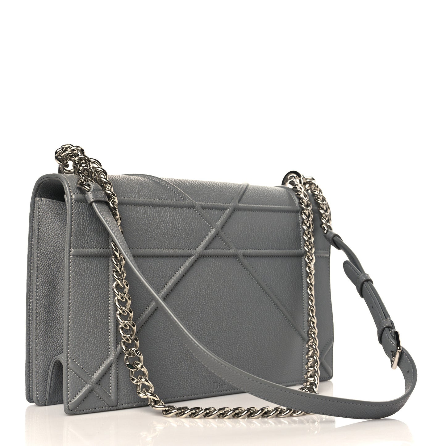 Grained Calfskin Large Diorama Flap Bag Grey