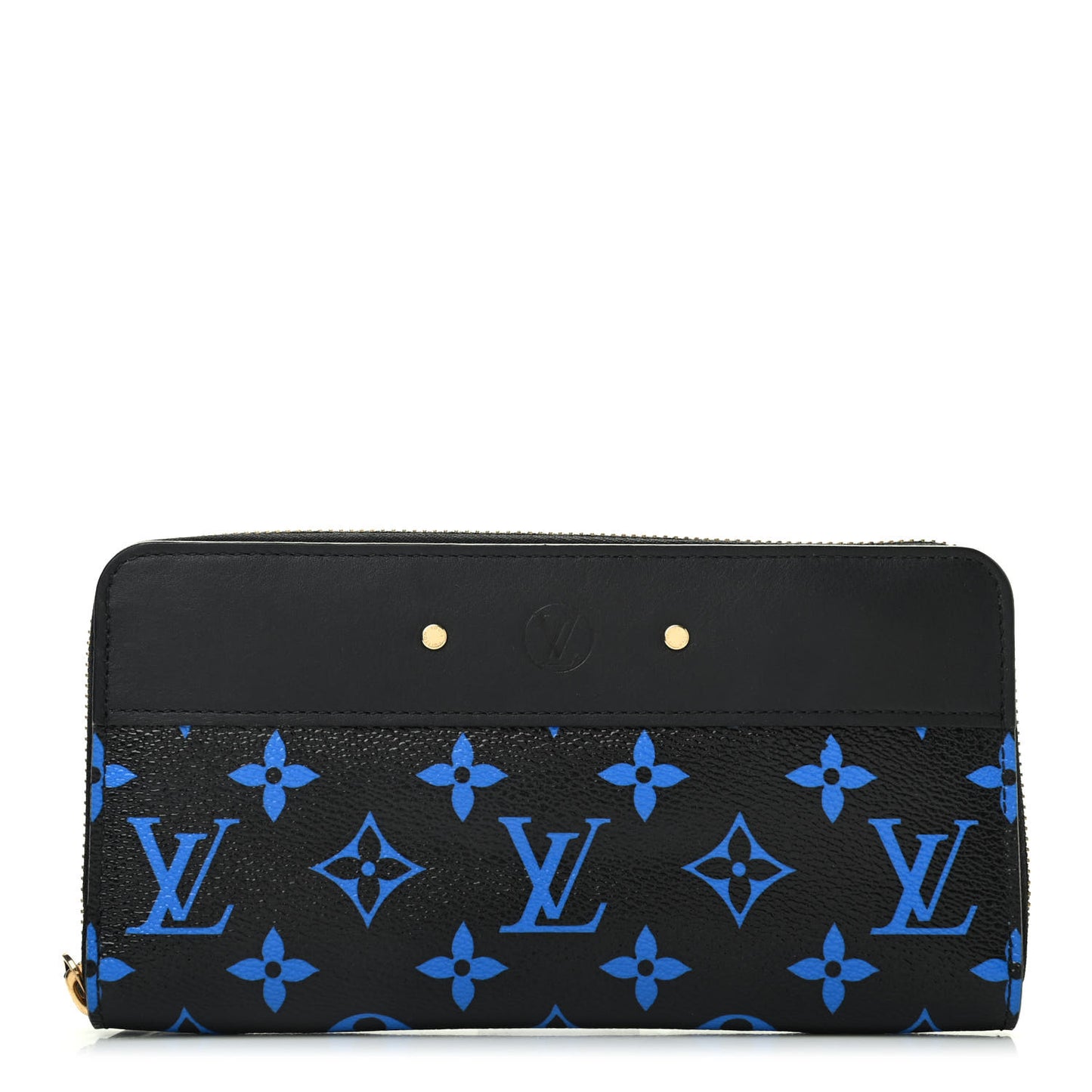 Calfskin Colored Monogram Zippy Wallet Blue Black