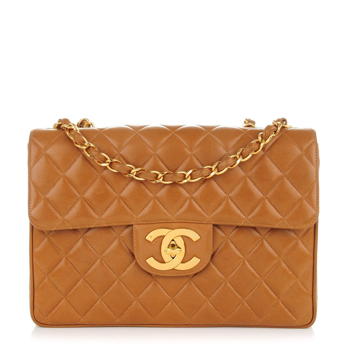 Lambskin Quilted Jumbo Single Flap Dark Beige