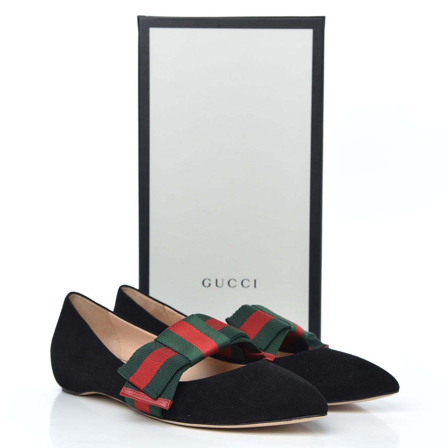 Suede Web Bow Point Toe Ballerina Flats 39 Black