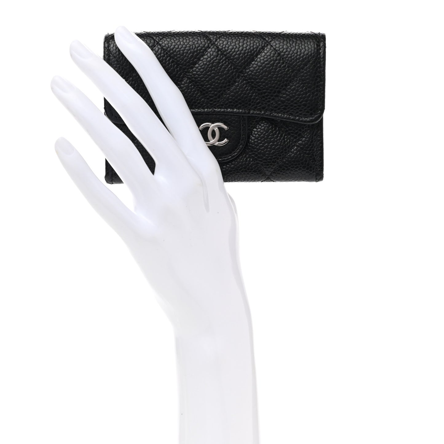 Caviar Quilted Flap Card Holder Wallet Black