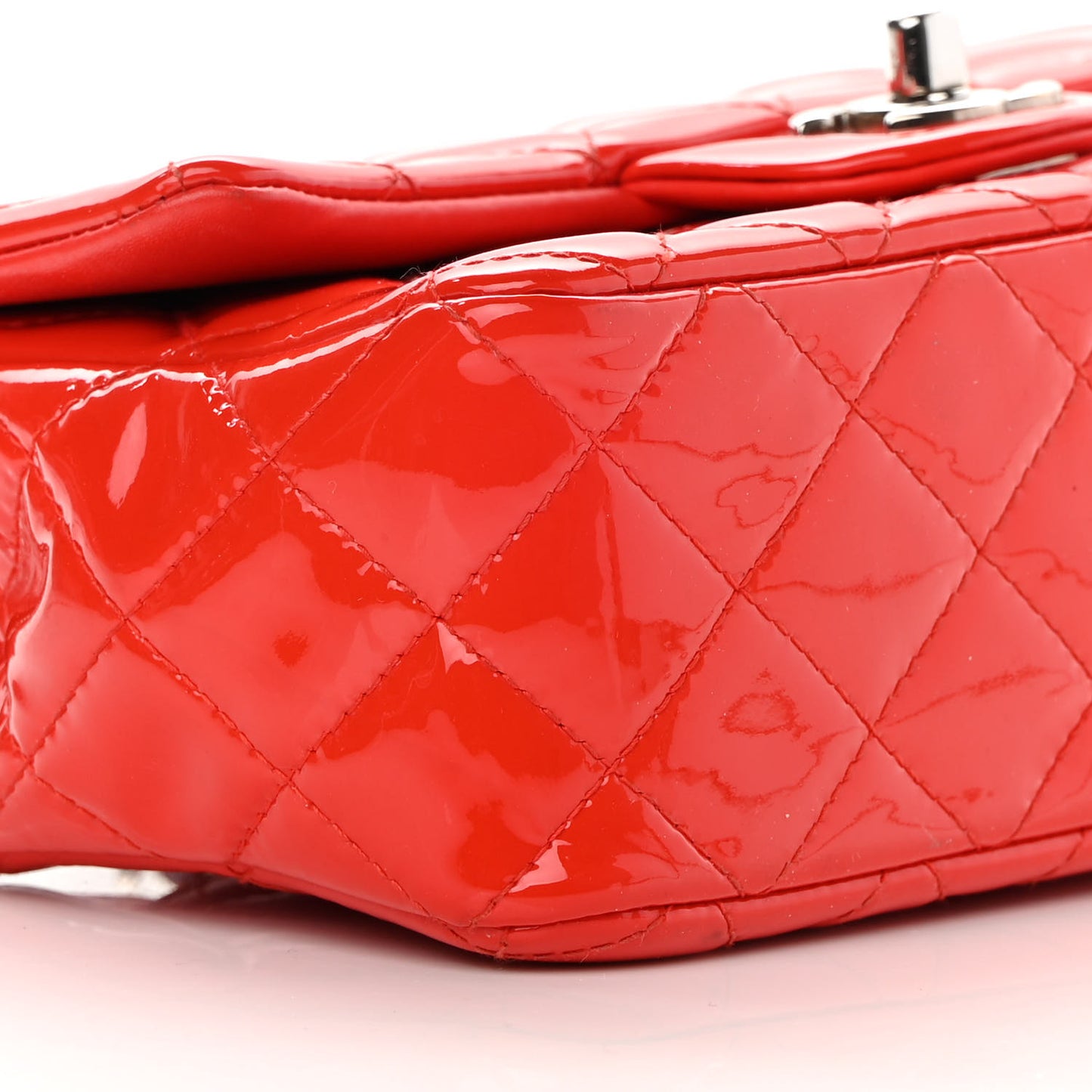 Patent Calfskin Quilted Mini Rectangular Flap Red