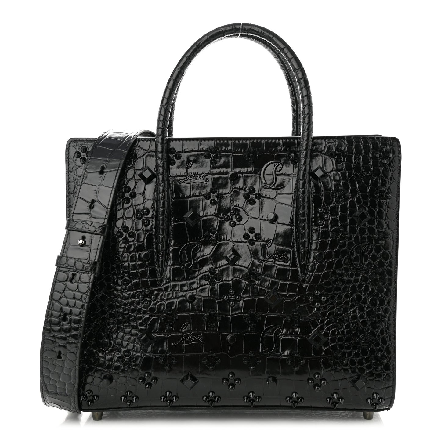 Calfskin Crocodile Embossed Studded Medium Paloma S Black