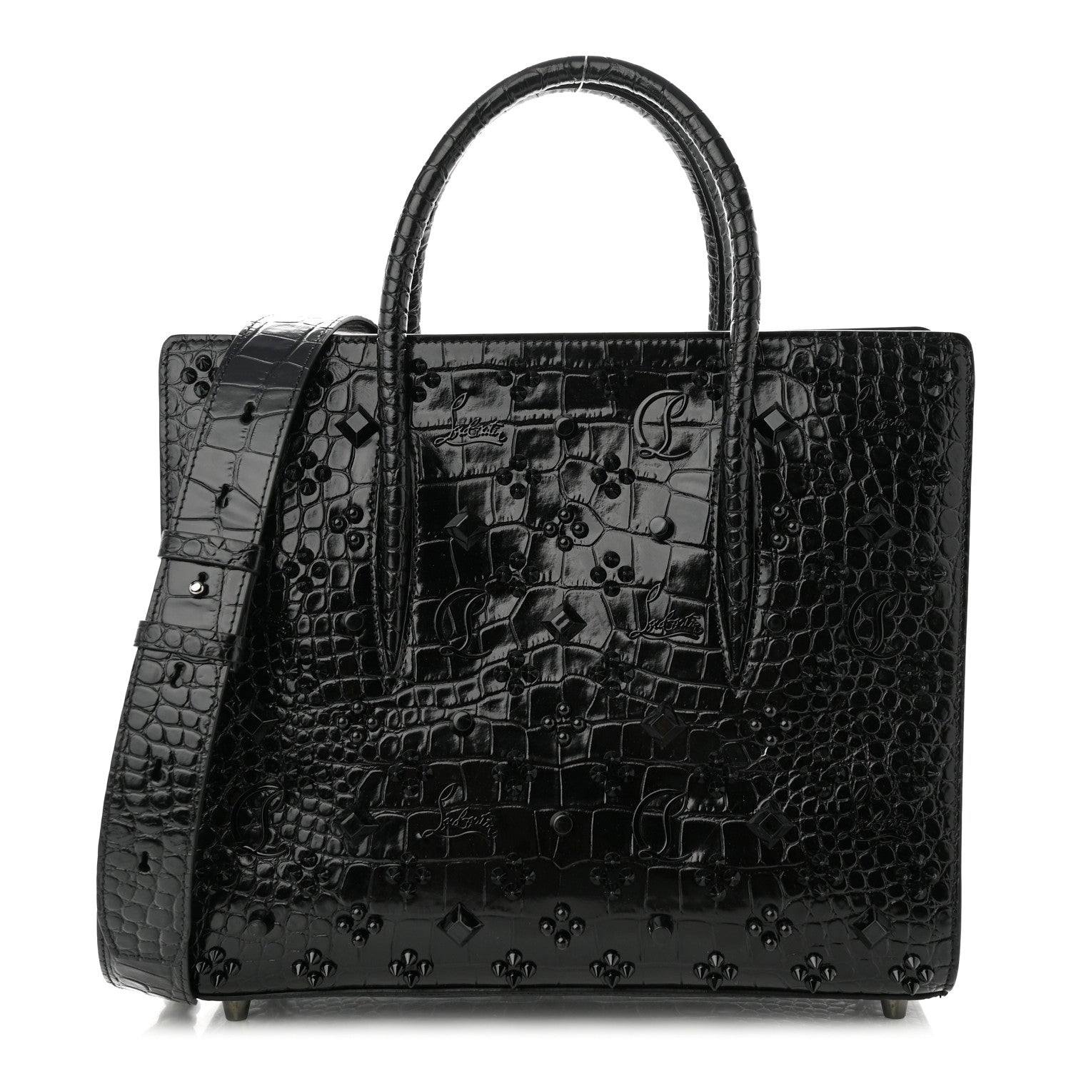 Christian Louboutin Calfskin Crocodile Embossed Studded Medium Paloma S Black 1 of 11