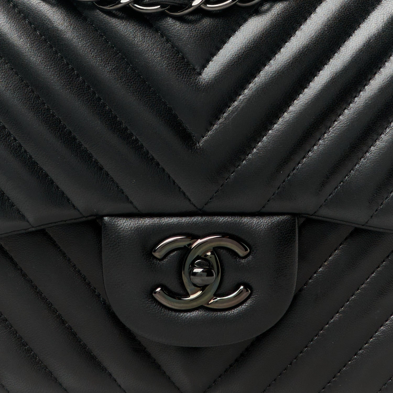 Chanel Lambskin Chevron Quilted Jumbo Double Flap So Black 9 of 11