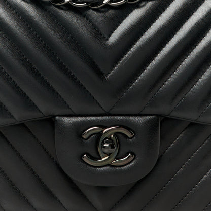 Chanel Lambskin Chevron Quilted Jumbo Double Flap So Black 9 of 11
