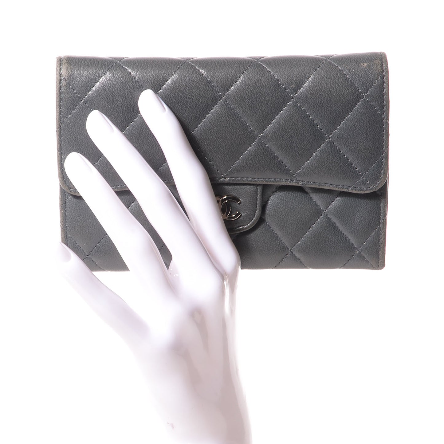 Lambskin Quilted Small Flap Wallet Grey