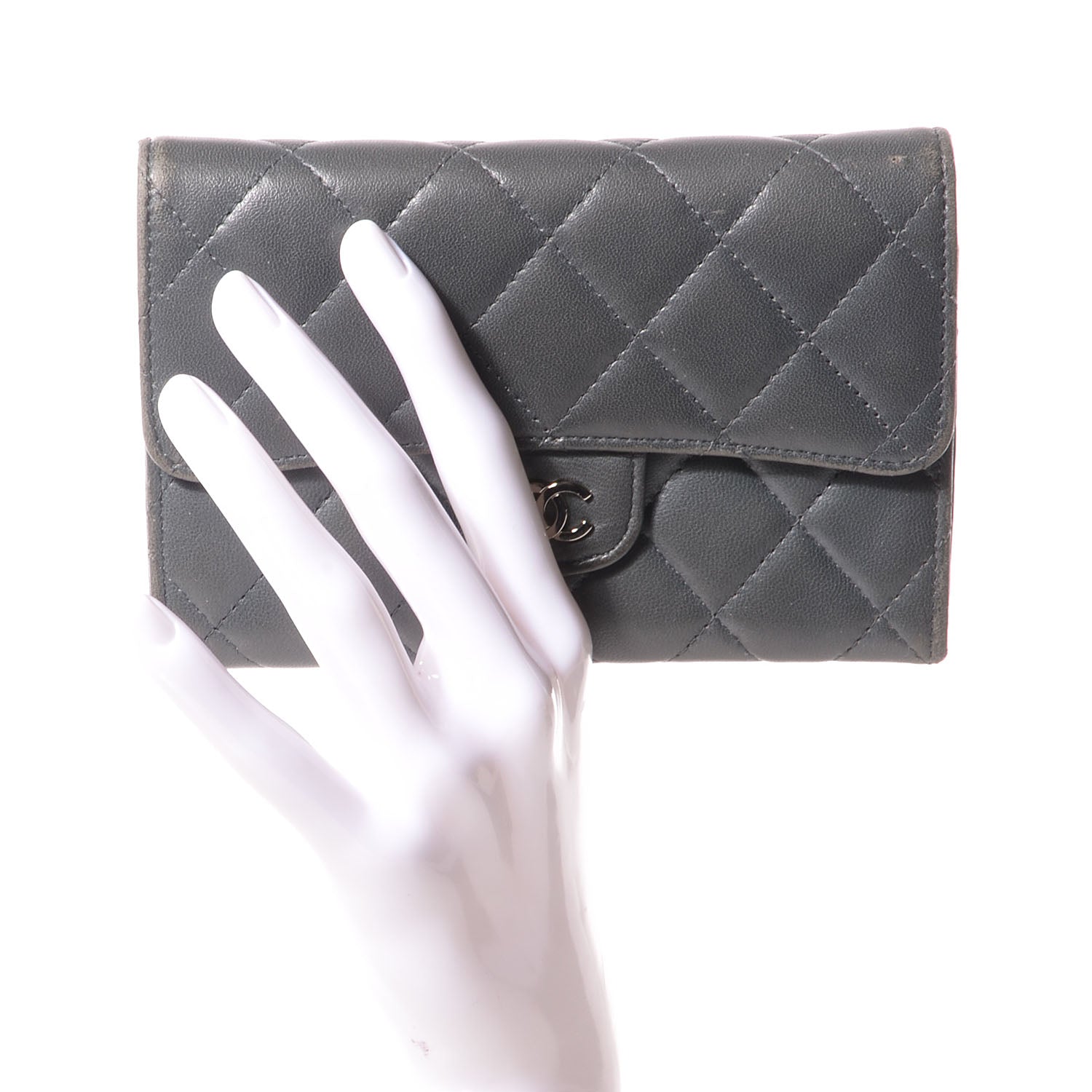 Chanel Lambskin Quilted Small Flap Wallet Grey 2 of 8