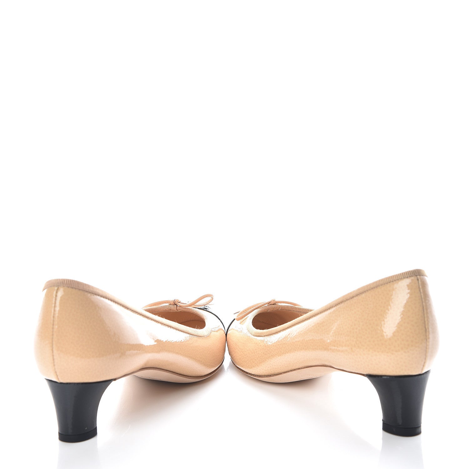 Chanel Patent CC Cap Toe Pumps 37 Light Beige Black 6 of 11