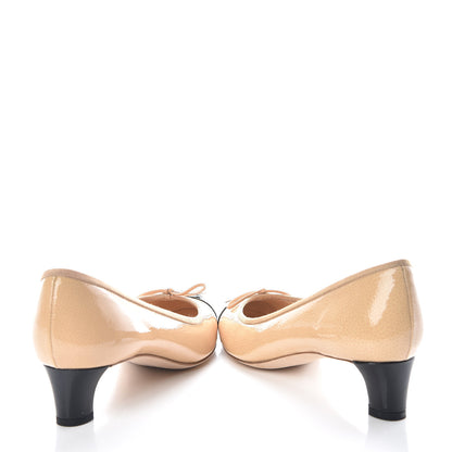 Chanel Patent CC Cap Toe Pumps 37 Light Beige Black 6 of 11