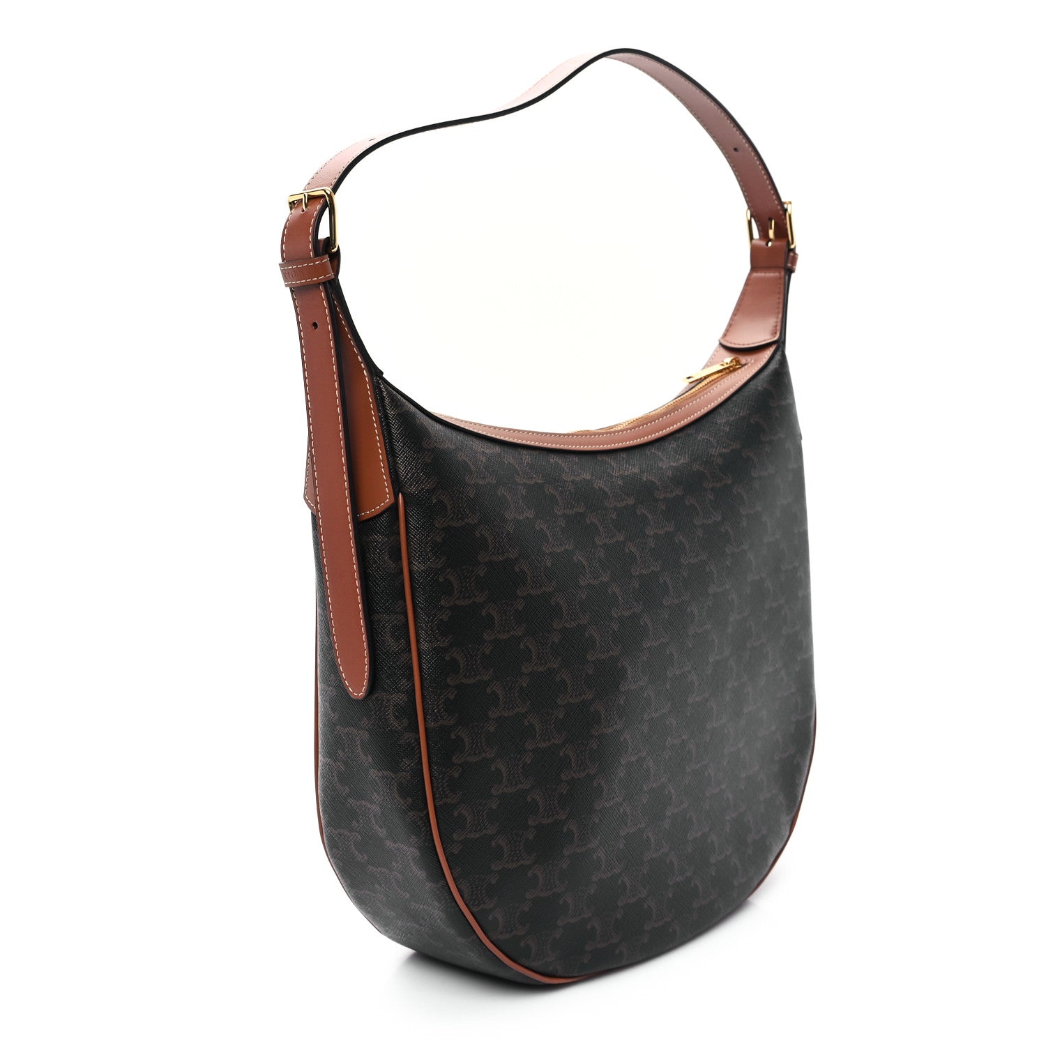 Celine Calfskin Triomphe Canvas Heloise Shoulder Bag Tan 3 of 10