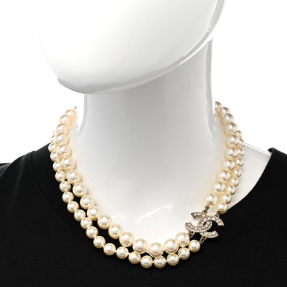 Chanel Baguette Crystal Pearl CC Double Strand Necklace Gold 2 of 9