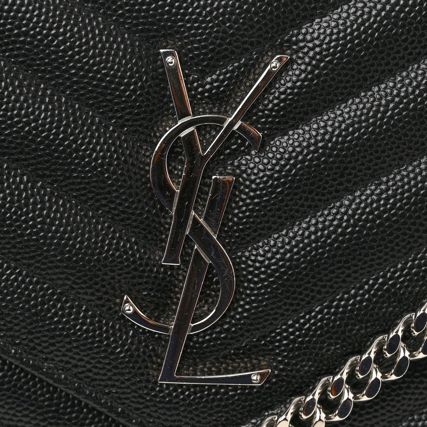 Saint Laurent Grain De Poudre Matelasse Chevron Monogram Chain Wallet Black 12 of 13