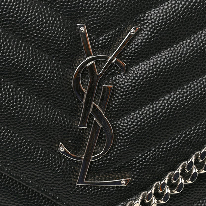 Saint Laurent Grain De Poudre Matelasse Chevron Monogram Chain Wallet Black 12 of 13
