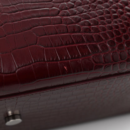 Saint Laurent Calfskin Crocodile Embossed Small Sac de Jour Wine 12 of 13