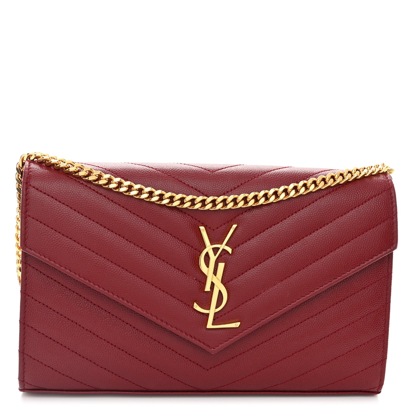Grain De Poudre Matelasse Chevron Monogram Chain Wallet Blush Fonce
