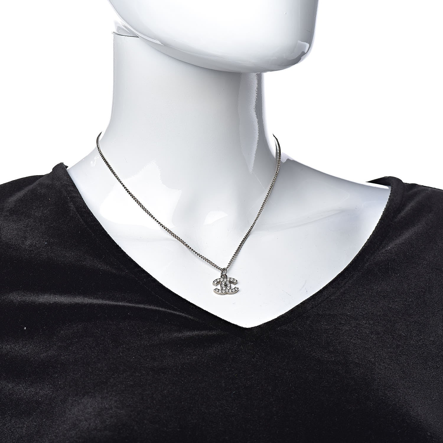 Chanel Crystal CC Necklace Silver 2 of 5
