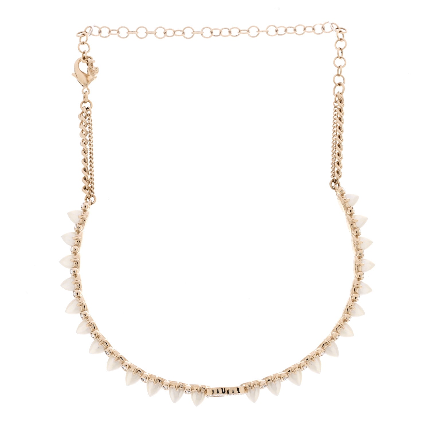 Chanel Strass Crystal Studded Pearl CC Choker Necklace Gold Pearly White 4 of 6