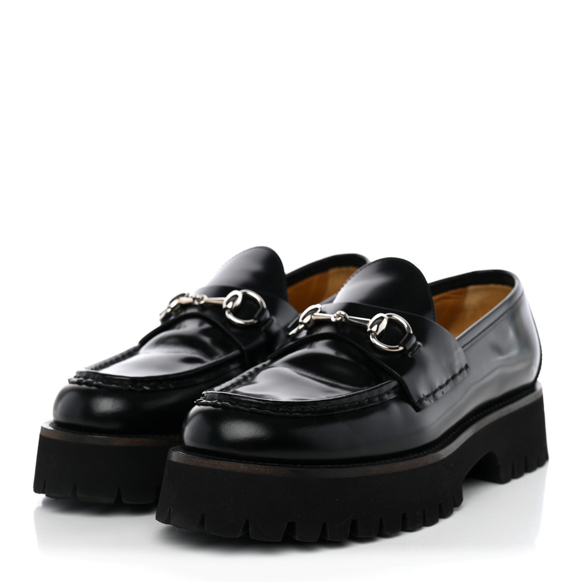 Gucci Cordovan Lux Womens Horsebit 45mm Platform Loafers 39 Black 3 of 9