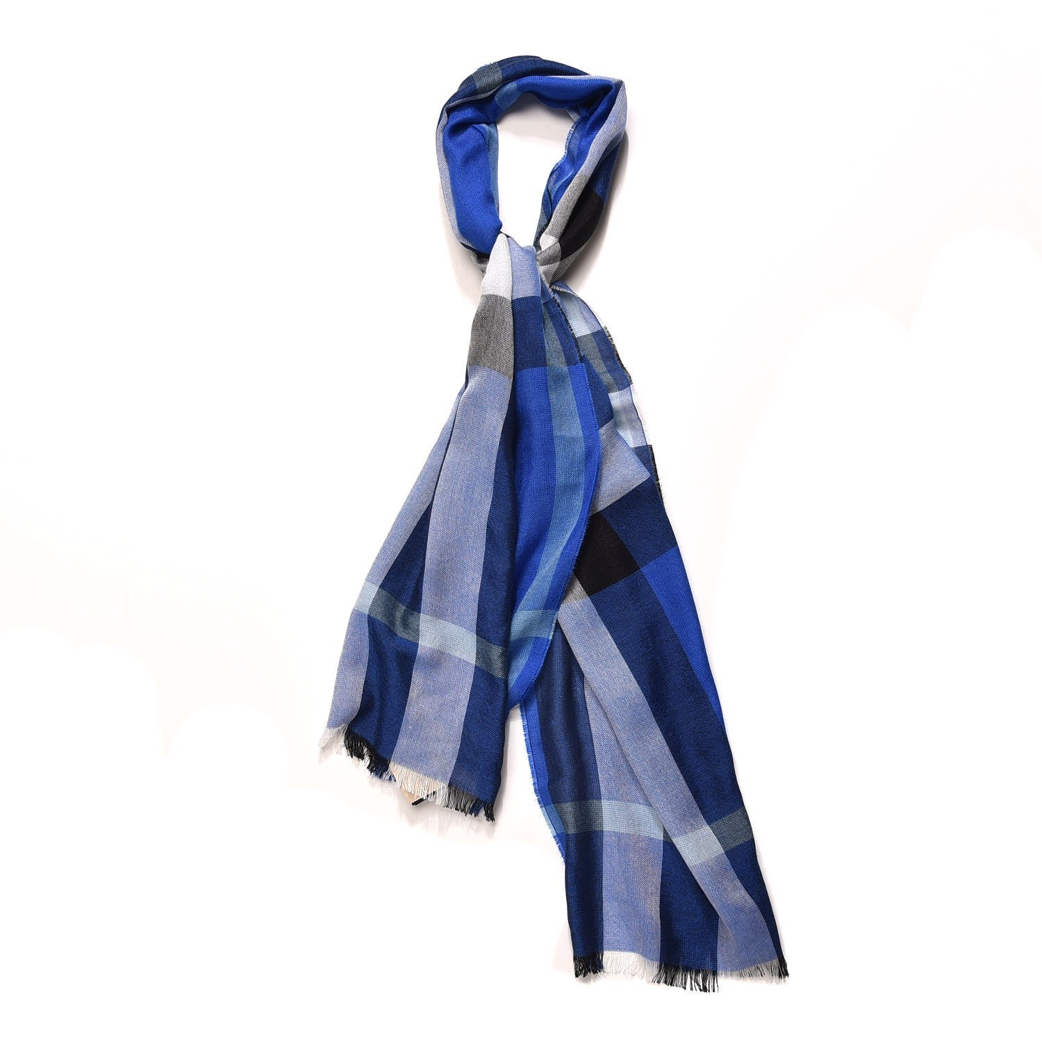 Burberry Silk Cashmere Half Mega Check Scarf Cobalt Blue 1 of 5
