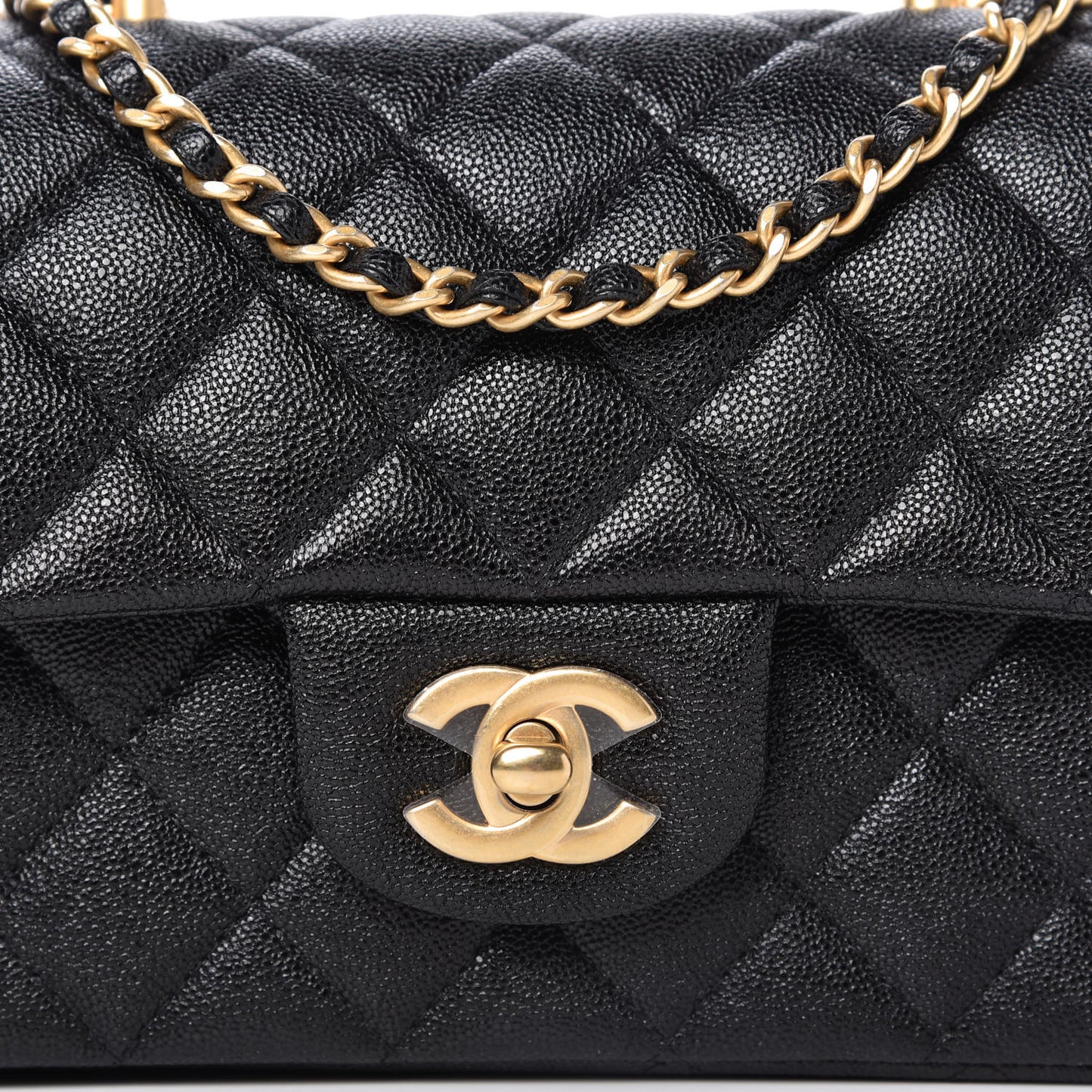 Caviar Quilted Mini Top Handle Rectangular Flap Black